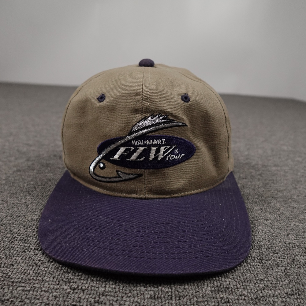 Vintage Walmart FLW Tour Hat Cap Strap Back One Size Brown Fishing Signatures